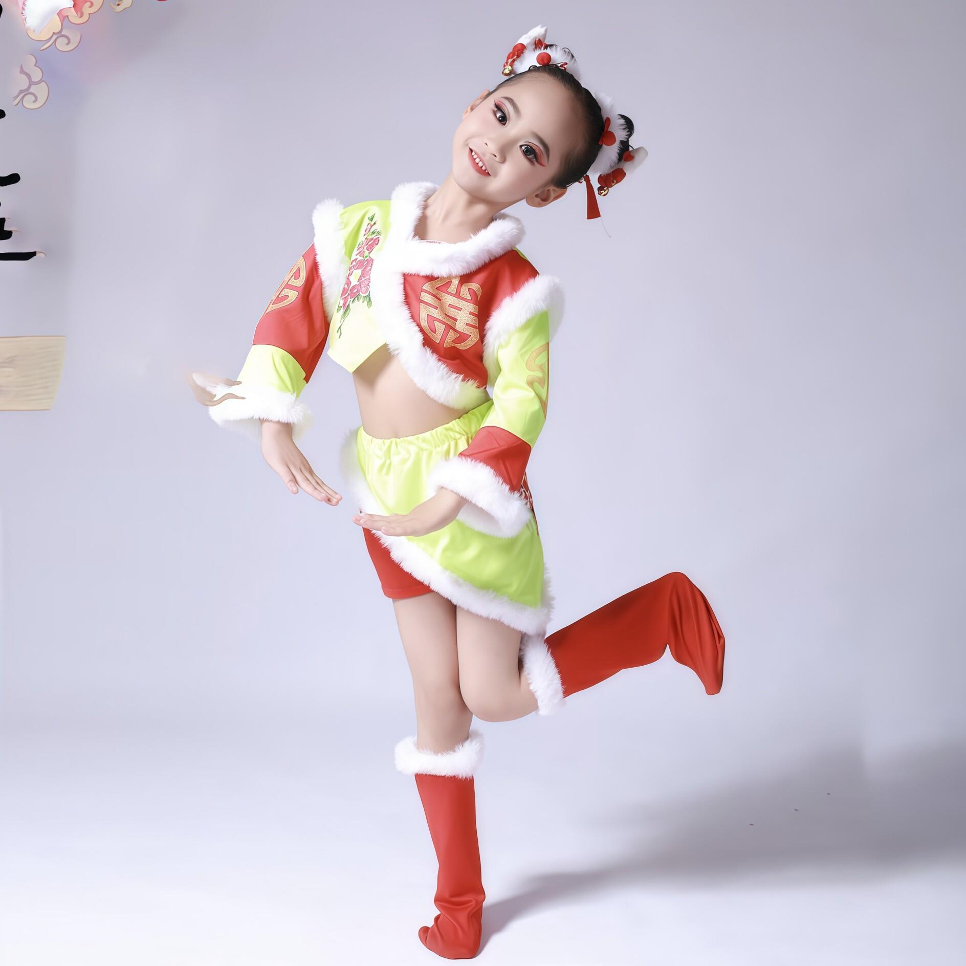 单鼓声声儿童演出服喜庆秧歌服打鼓手绢拜年服辣妞妞舞蹈表演服