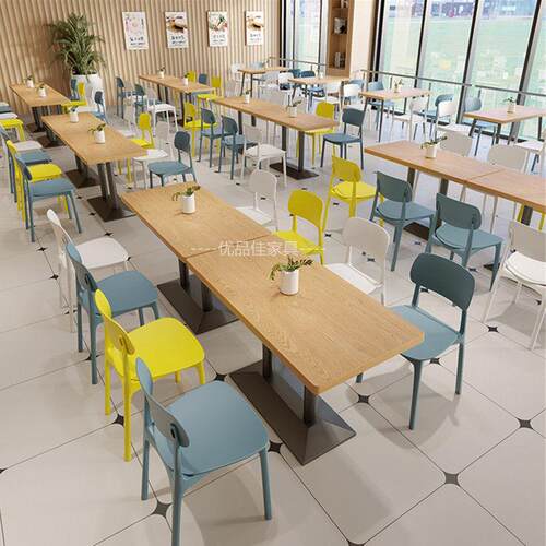 学校餐厅员工食堂餐桌椅餐饮店岩板桌子奶茶小吃快餐汉堡店长桌