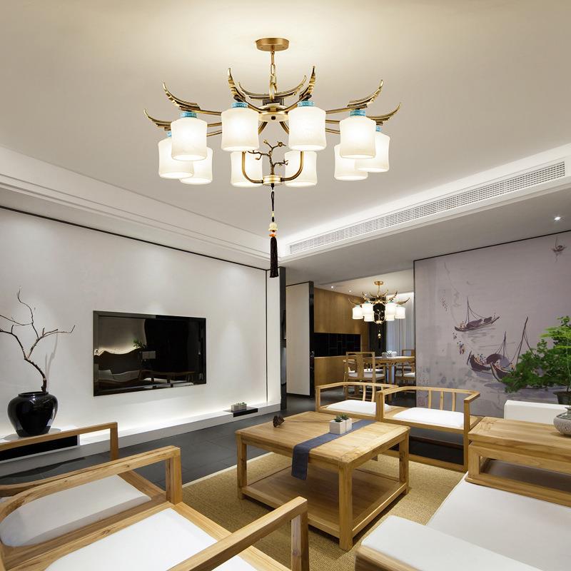 现简约中国风艺术吊灯客厅餐厅卧室仿古铜朝下铁艺装饰灯具灯饰
