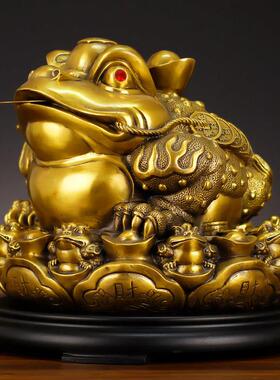 黄铜金蟾摆件纯三足蟾蜍聚宝盆金蝉装饰店铺办公室客厅开 业礼品