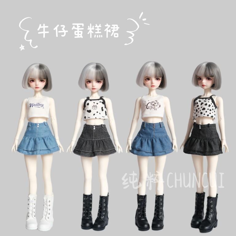 bjd4分6分5分3分胖4熊妹ob24小布blythe娃衣牛仔蛋糕裙背心吊带