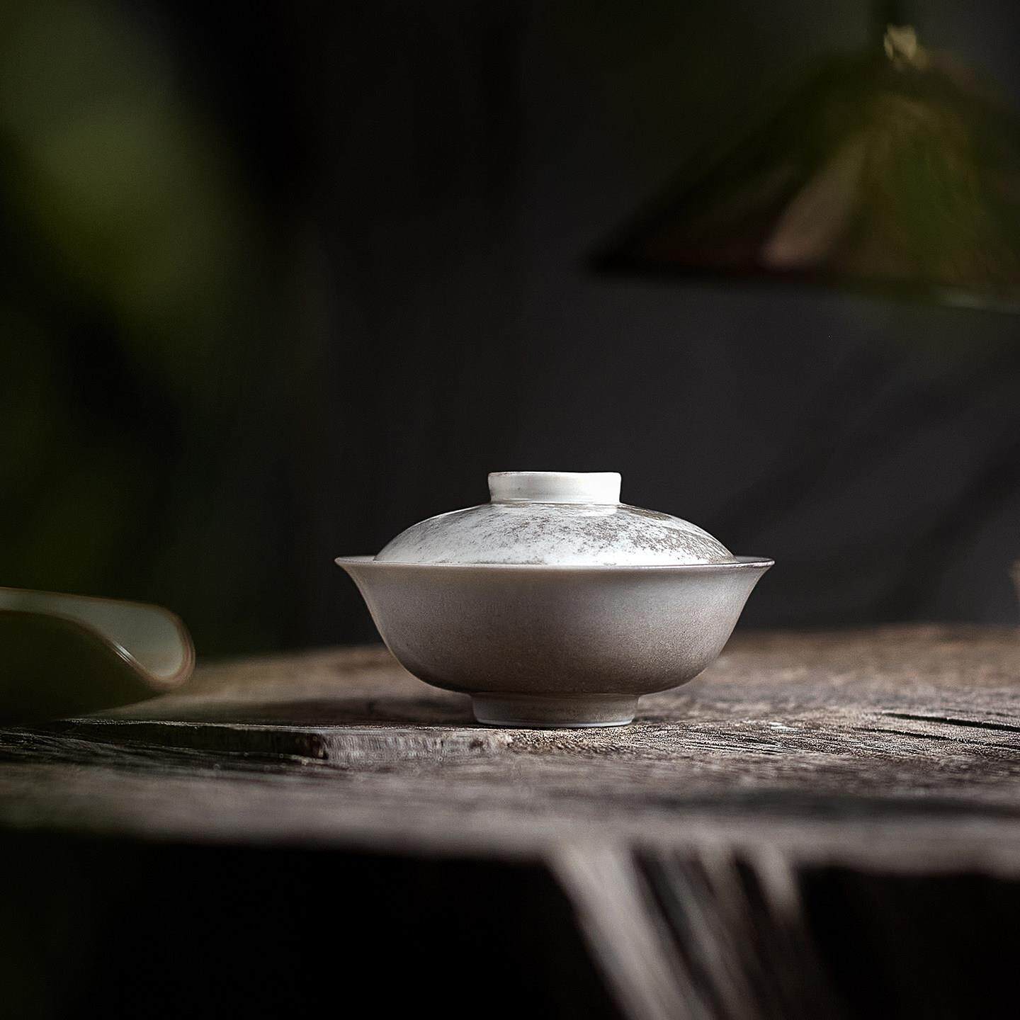 水墨白志野窑变陶瓷盖碗侘寂复古风一人家用手抓小碗壶承功夫茶具