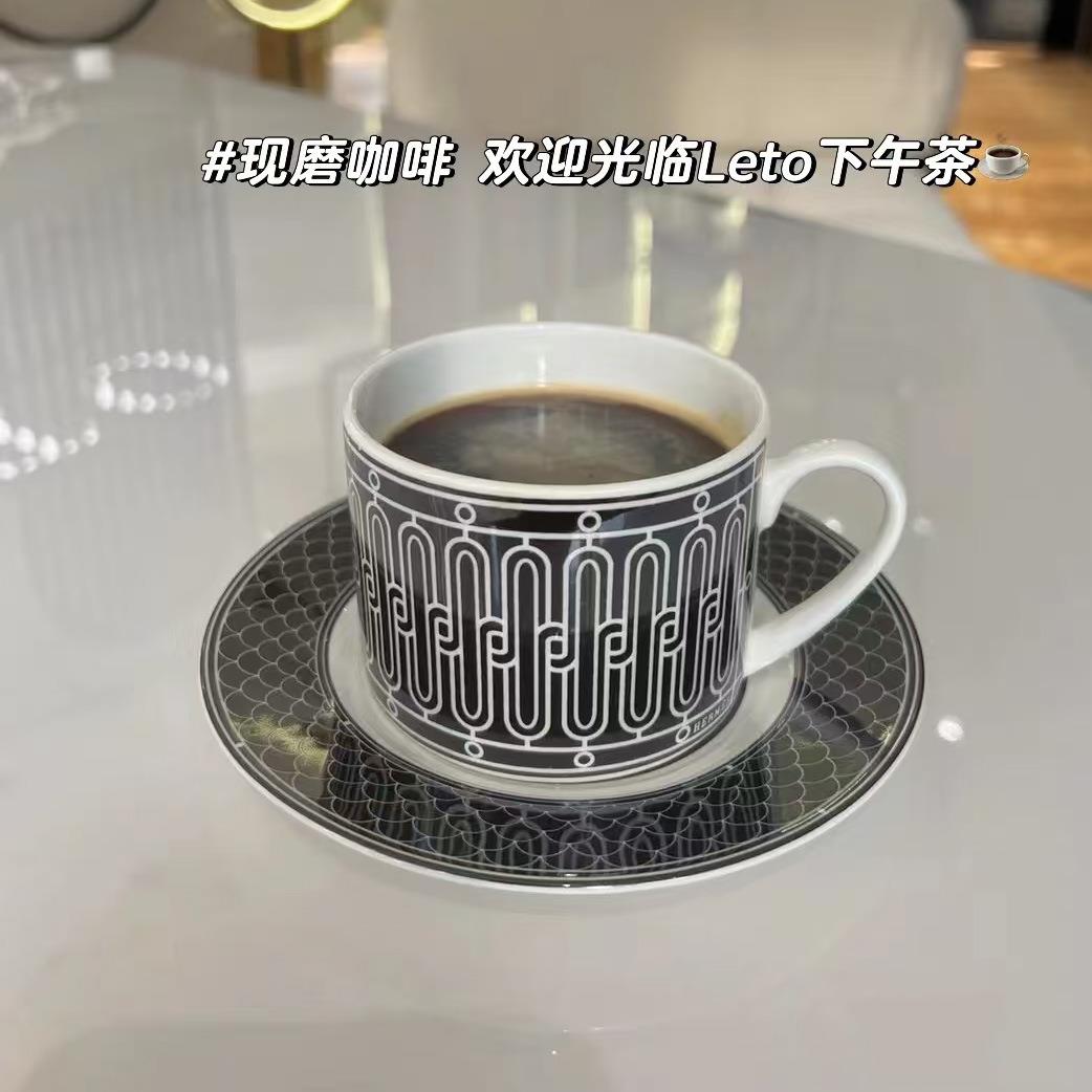 跨境热销北欧风家用简约陶瓷下午茶杯经典黑底白线250ml咖啡杯子