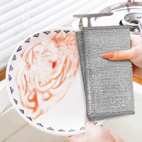 Double-sided silver wire mesh kitchen stove cleaning cloth,