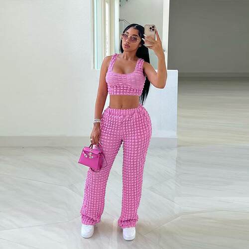 Women's low cut sleeveless crop top high waisted pants