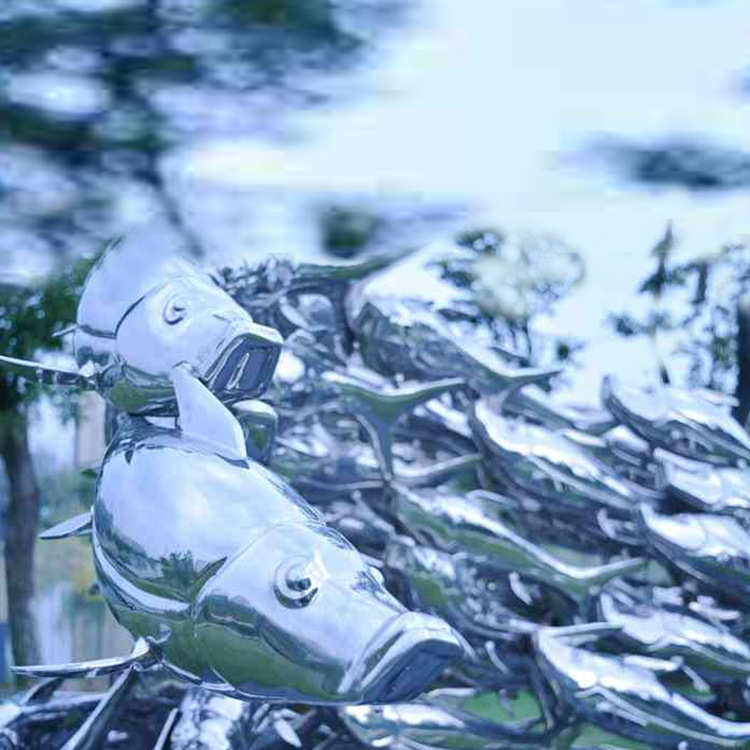 定制广场校园园林景观艺术不锈钢鱼群雕塑 商场美陈鱼小品雕塑