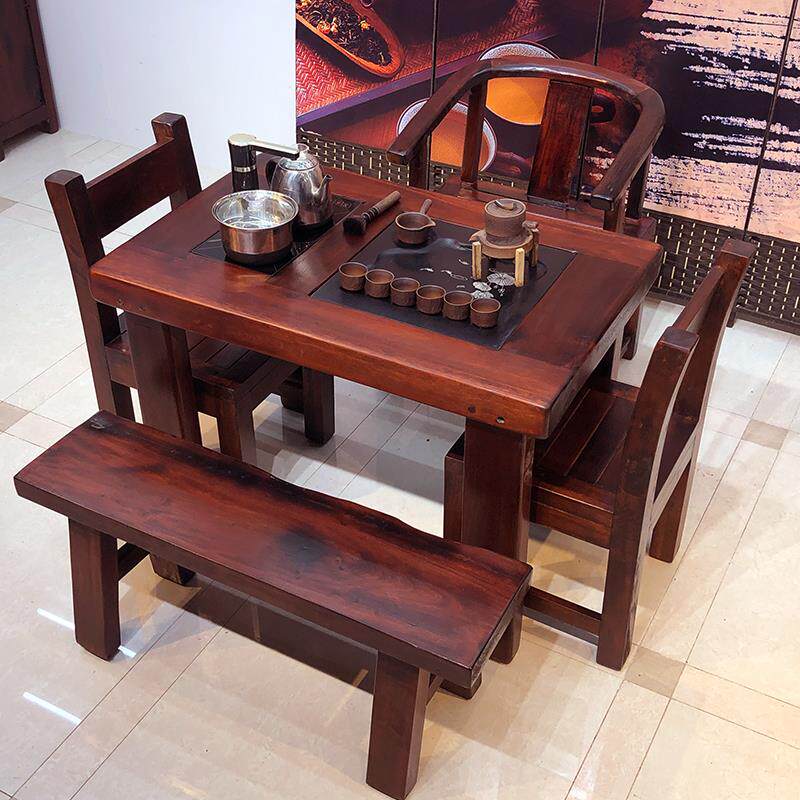 老船木茶桌椅组合中式实木小茶台家用阳台小型功夫泡茶几新款高端