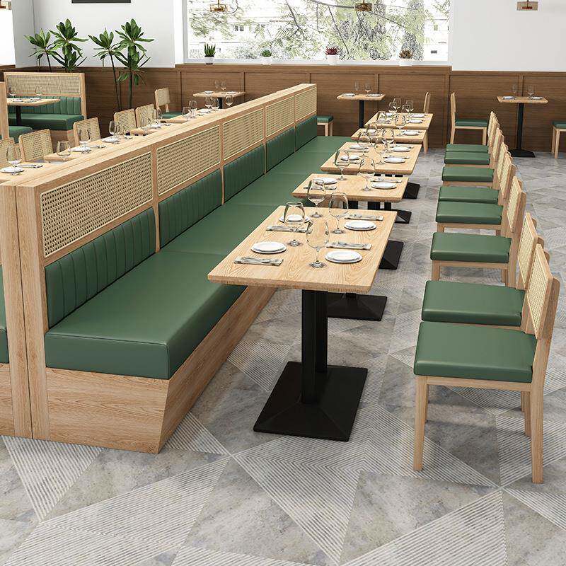 实木餐厅编藤卡座沙发东南亚风主题西餐厅奶茶店甜品店桌椅组合