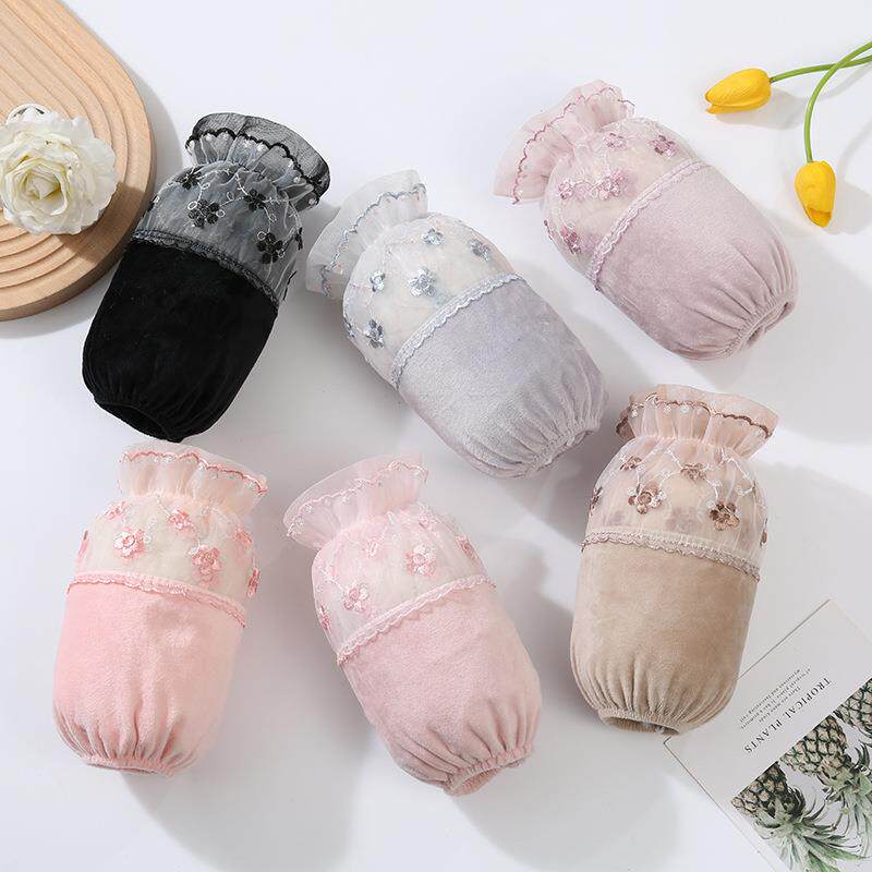 短款蕾丝拼接袖套女冬季办公防污学生套袖工作防脏袖筒女士护袖