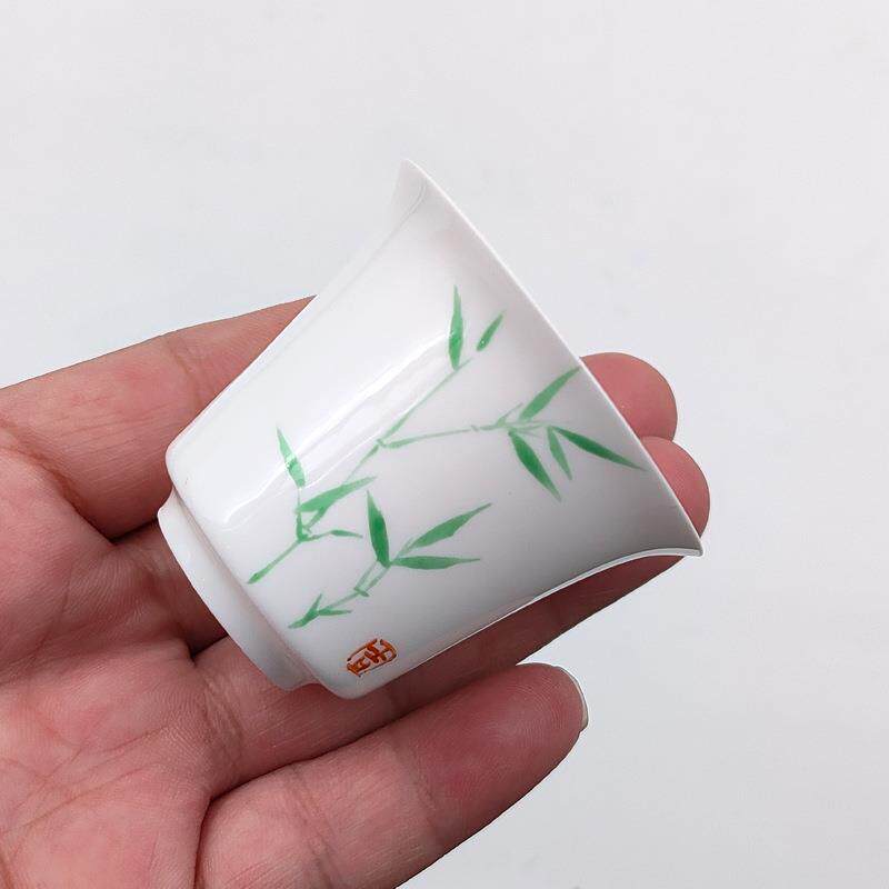 手绘骨瓷品茗杯薄胎主人斗笠杯潮汕功夫茶具家用中式竹子陶瓷茶杯