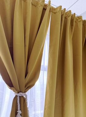 外贸卧室客厅土黄色物理高遮光厚窗帘隔断窗装饰帘出租屋特价窗帘