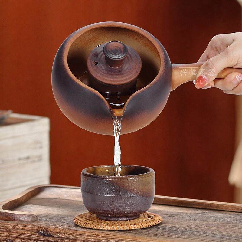 明火煮茶壶套装单茶壶侧把壶电陶炉陶壶家用粗陶土围炉煮茶器室内