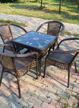 阳台桌茶小几藤椅三件套组合休闲茶庭院滕椅室外编HEX藤方桌