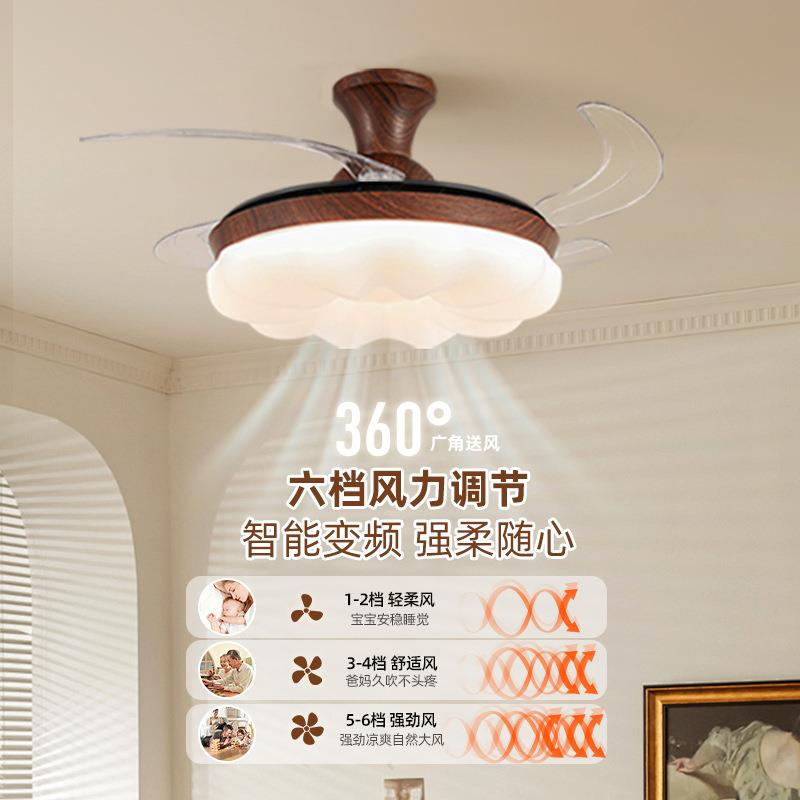 中古风扇灯餐厅卧室复古胡桃木色隐形电扇灯客厅护眼吊扇灯casagd