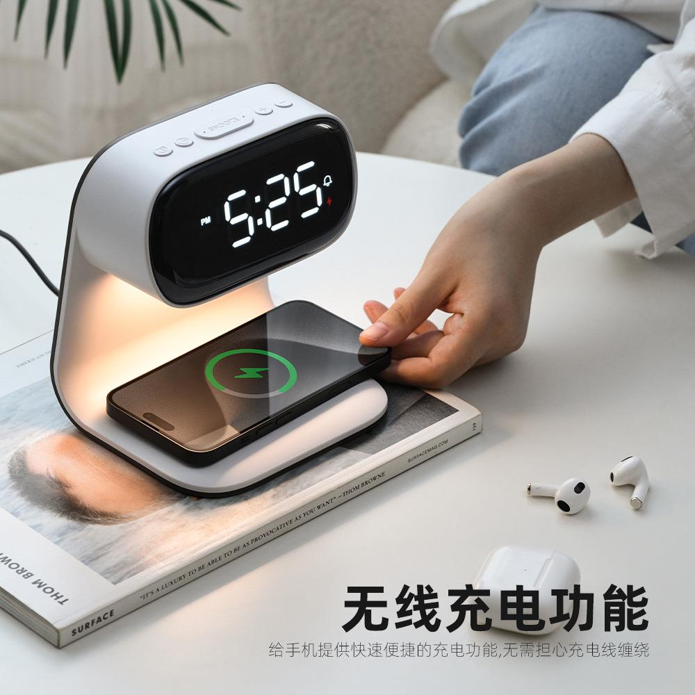 多功能LED显示屏无线充电台灯触摸闹钟夜灯简约15W创意台灯