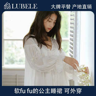 纯棉长袖 甜美公主风睡裙女晨袍春夏季 宫廷蕾丝唯美睡衣伴娘长裙