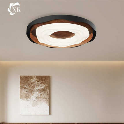 卧室吸顶灯法式中古风胡桃木纹色创意曲奇主卧书房间护眼led灯具