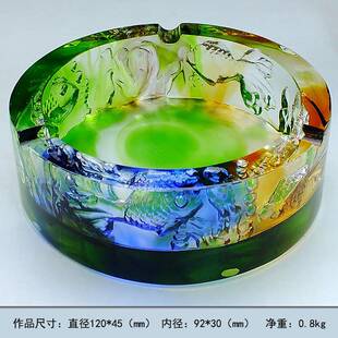 新中烟灰缸璃茶装 饰金鱼swy651荷花老虎琉摆件工艺品logo办公室式