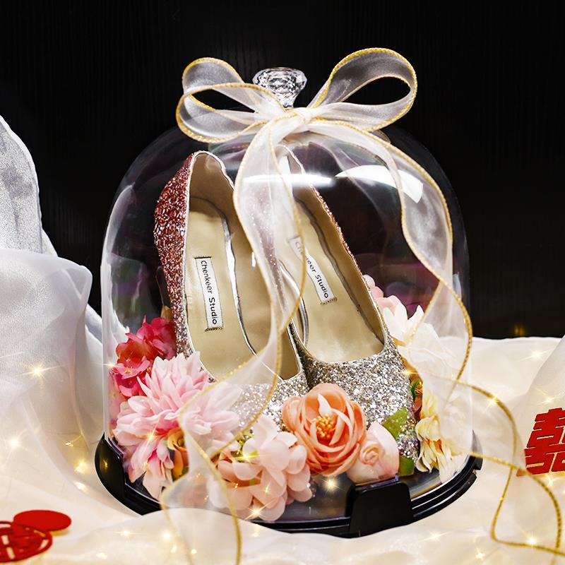 婚鞋盒水晶盒套圈盒子鞋盒结婚套婚鞋带锁高级婚礼道具接亲小游戏