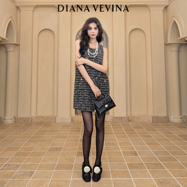 dianavevina黑色春款小香风无袖，连衣裙女粗花呢气质高级感23aw
