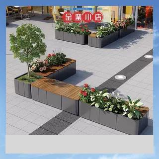 室外不锈钢组合坐凳花箱商业街休息座椅花池广场公园靠背长椅定制图片