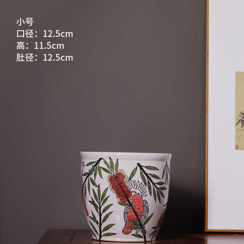 釉花盆花瓶彩景德镇陶瓷陶瓷批发电视柜花盆高端手绘宽口下摆件