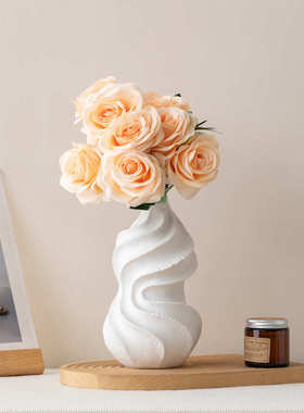 宝葫芦款凌波纹黑白色陶瓷创意花插客厅哑光家居摆件