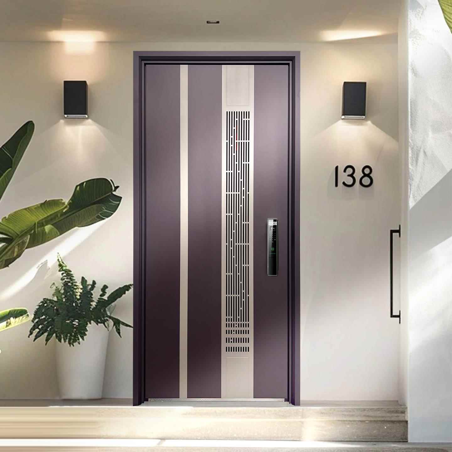 推拉通风门防盗门门中门紫砂红平开 门安全门甲级门入户门进户门