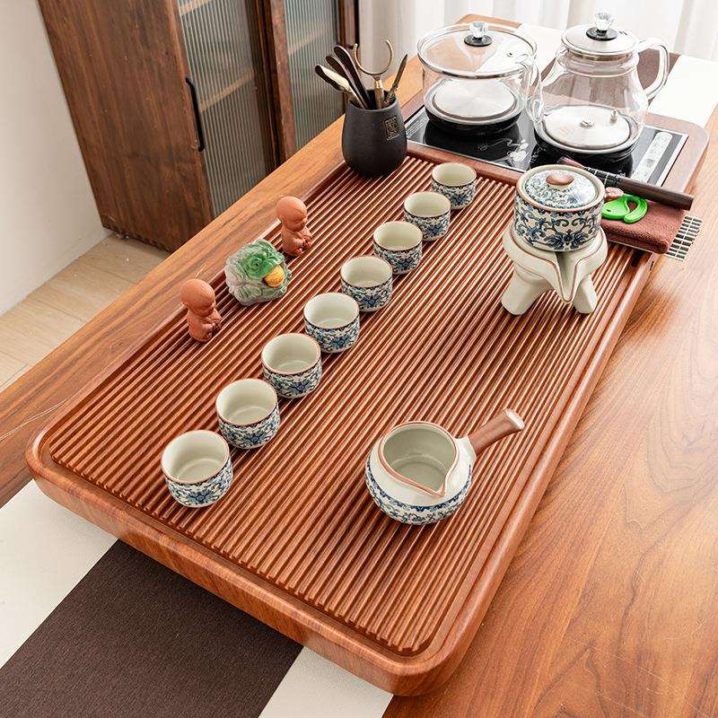 汝窑茶具套装家用陶瓷整套竹木大号茶盘茶台电陶炉功夫玻璃烧水壶