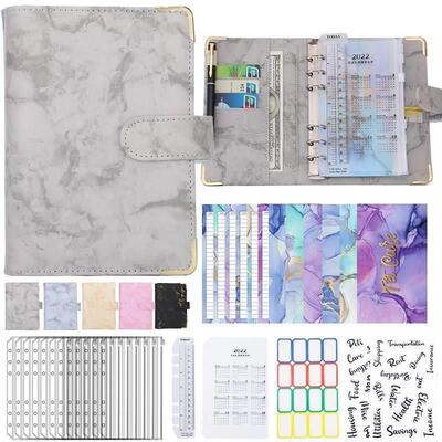 A6 PU Leather Marble Notebook Binder Budget Planner Money O