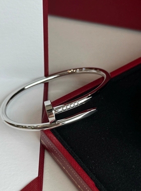 公价6.6】99新卡地亚白金钉子手镯宽版光面无钻B6048317正品