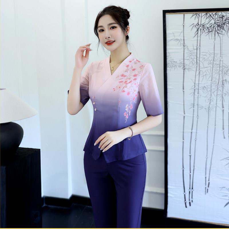足浴服2023新款裤子秋冬时尚美容师按摩店足疗技师工作服气质套装