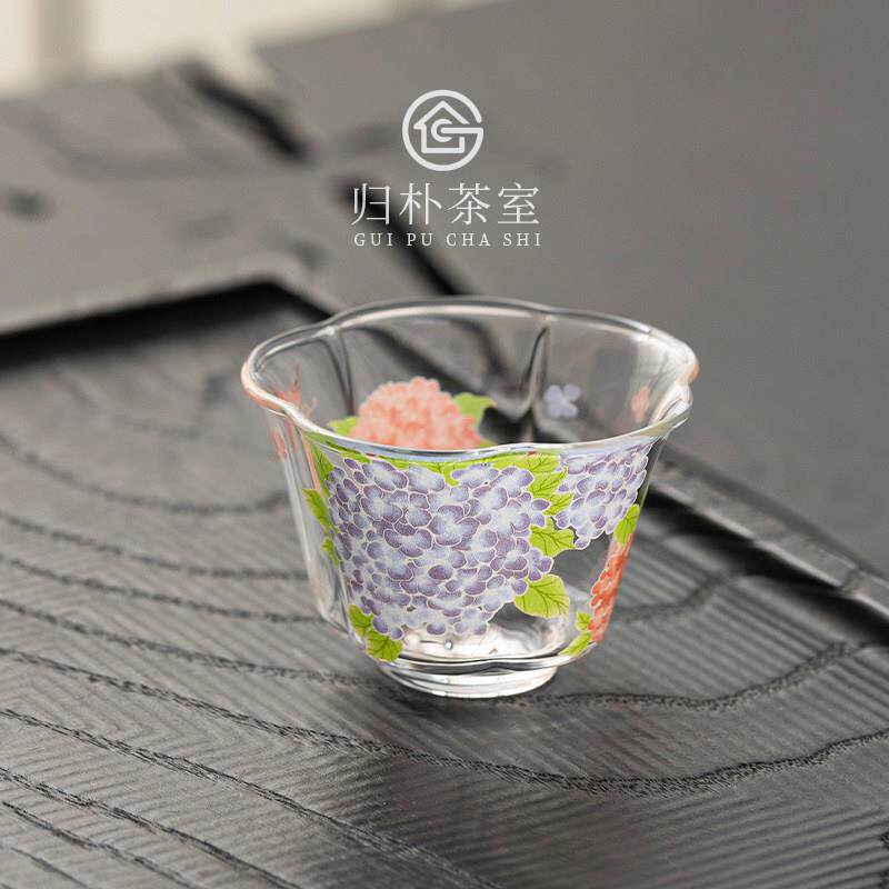 高颜值耐热玻璃锦绣球花茶杯绿茶品茗杯功夫茶具女士专用茶杯单杯