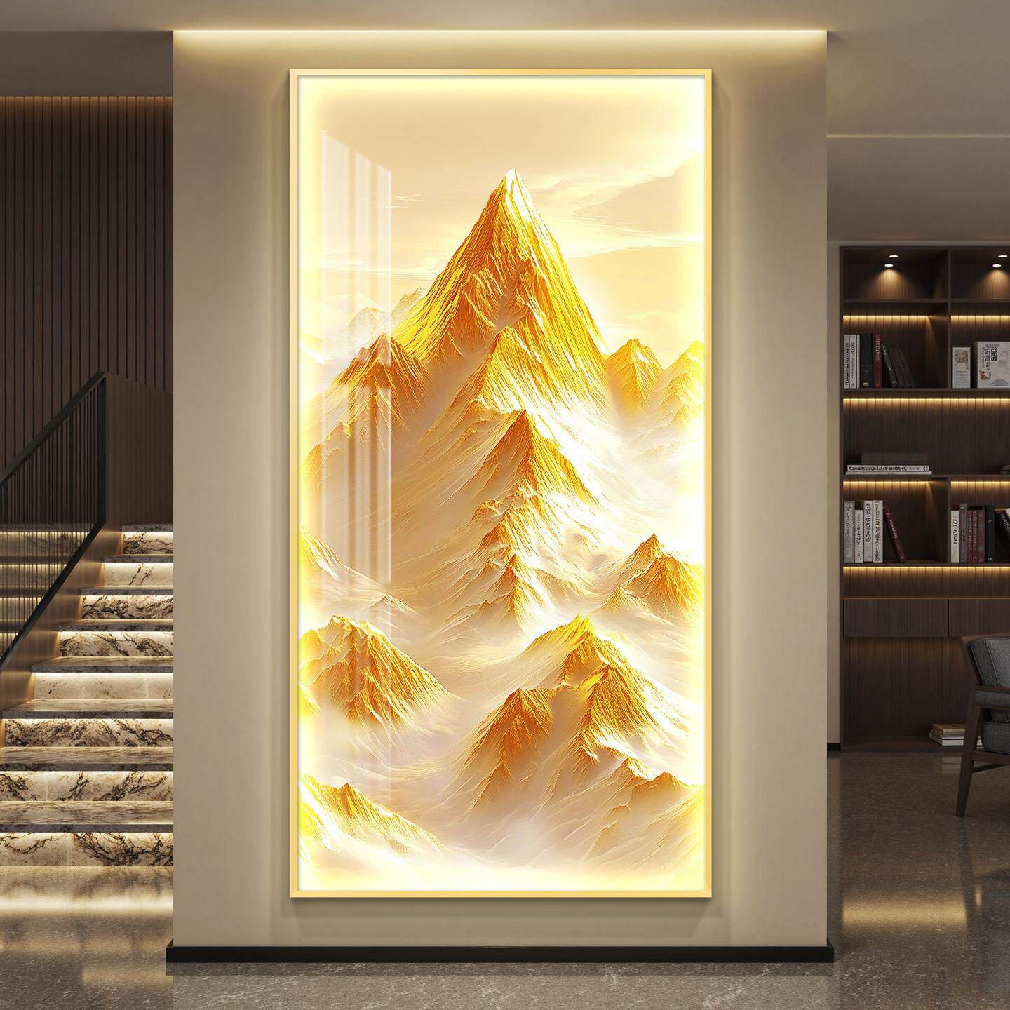 金山画靠山图灯光画2025新款玄关挂画高端楼梯转角装饰画led壁画