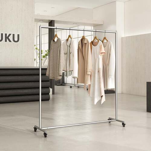 服装店中岛展示架落地式移动式带轮子不锈钢陈列架女装店货架衣架