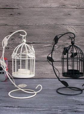 8156鸟笼铁艺烛台 创意浪漫欧式婚庆风灯家居摆件金属