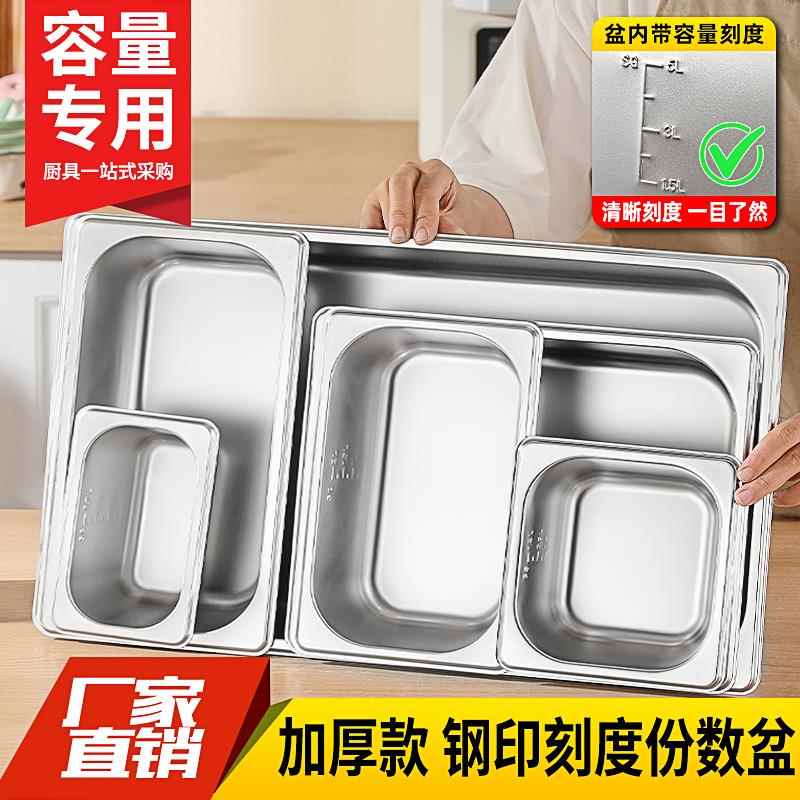 不锈钢刻度份数盆长方形方盆快餐食堂分数盘麻辣烫奶茶店果酱盒子