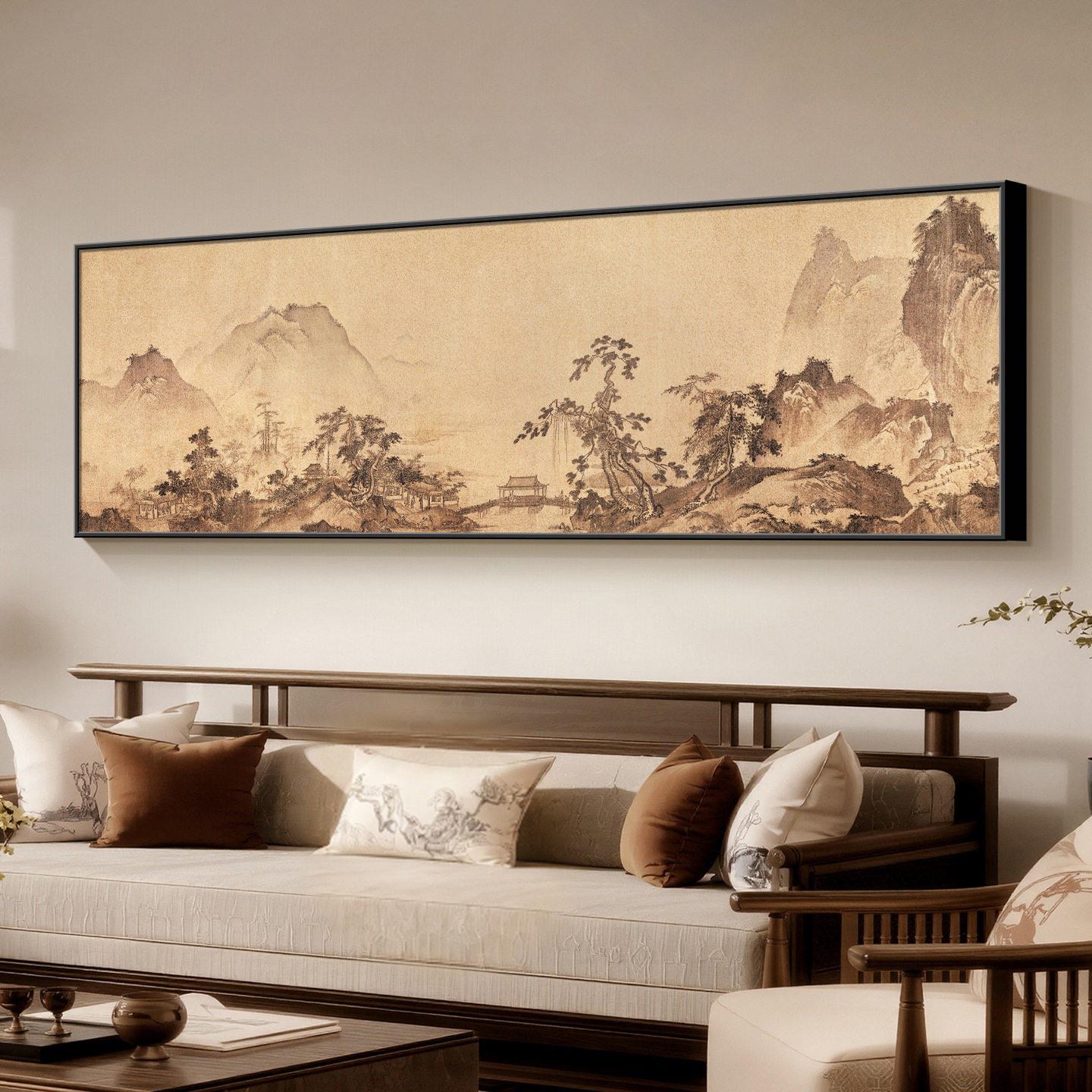 山水画客厅沙发背景墙装饰画宋氏美学卧室风景挂画高级感茶室壁画