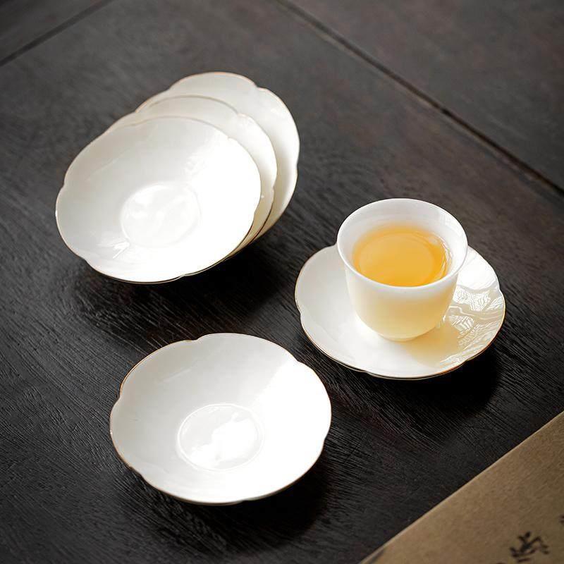 羊脂玉白瓷杯垫家用陶瓷杯碟垫防烫隔热茶杯垫杯托功夫茶具配件