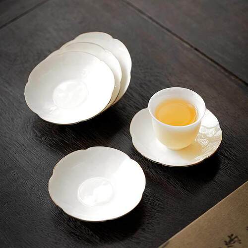 羊脂玉白瓷杯垫家用陶瓷杯碟垫防烫隔热茶杯垫杯托功夫茶具配件