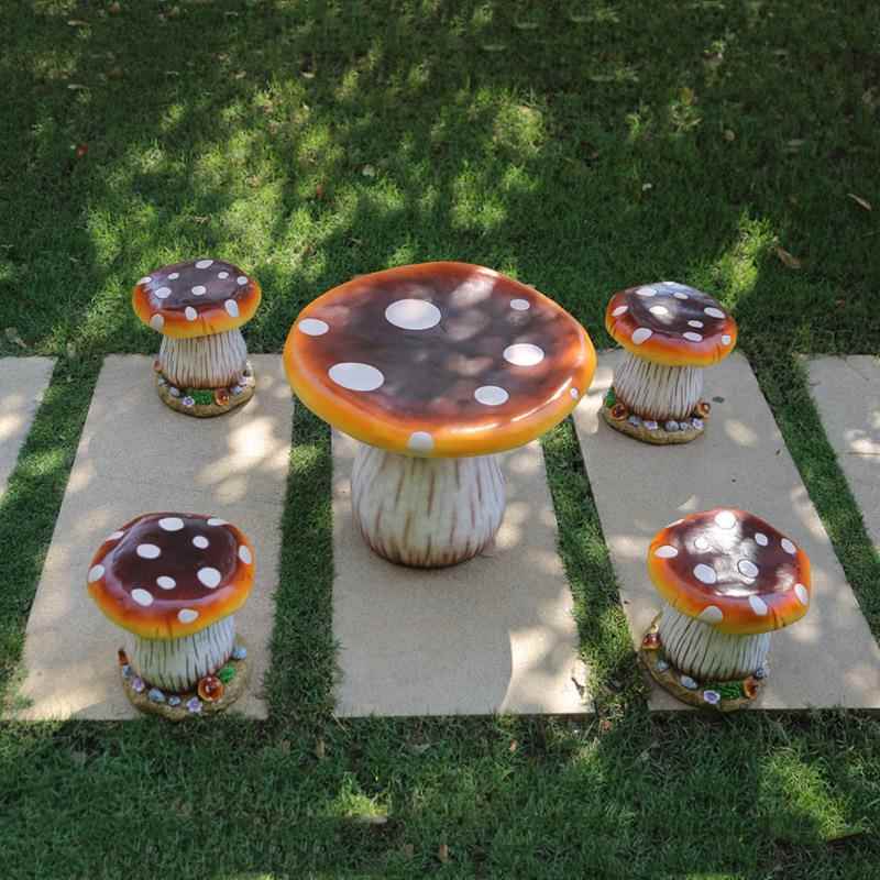 区庭院璃花园幼儿园林观小雕塑装饰摆景件1041户外玻钢蘑菇桌椅座