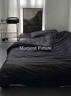 正品Mom绒ent Fut0ure日式韩系6支长四棉黑色简约床品件套性冷淡