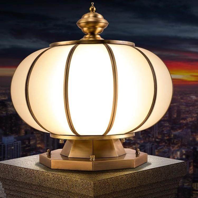 太阳能圆球全铜柱头灯户外庭院灯防水围墙灯门柱灯大门别墅柱子灯