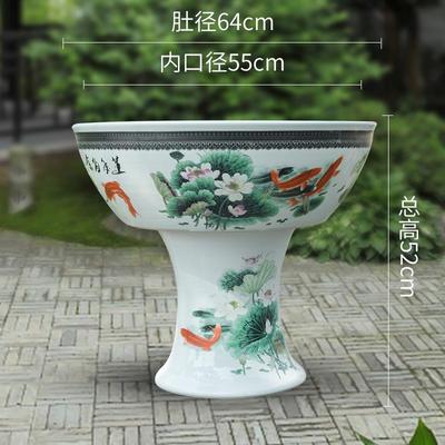 正品包邮景镇陶瓷鱼缸带瓷缸器底座德花盆碗立柱式金鱼睡莲莲鱼缸
