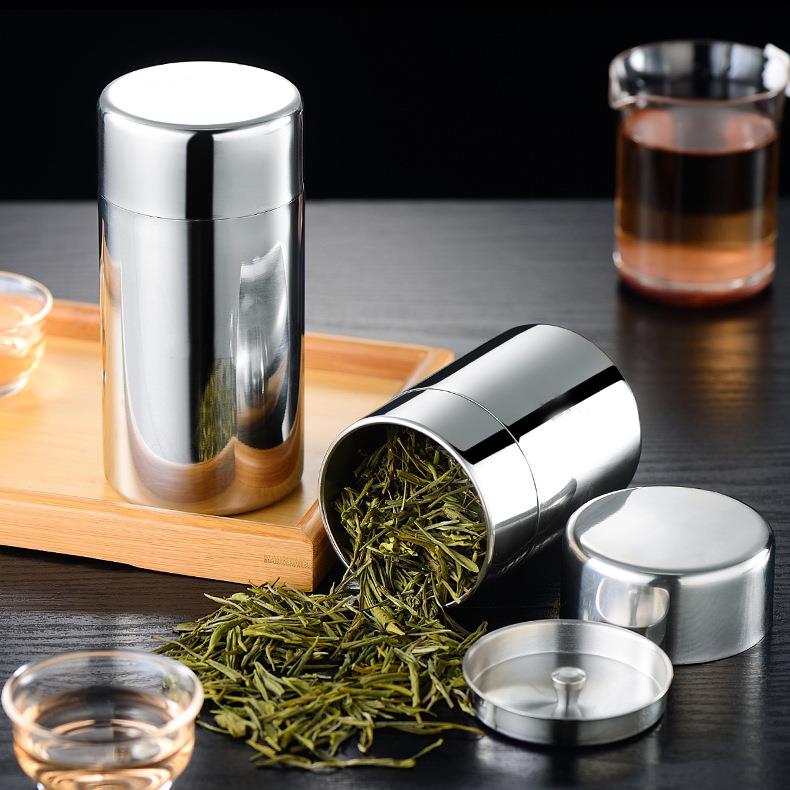 304不锈钢叶罐随身便携小罐号密封收纳盒茶家用金属茶醒双盖茶叶