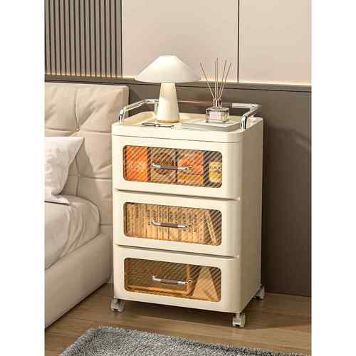 儿童床头柜家用现代简约抽屉式收纳柜可移动储物柜环保白色床边柜