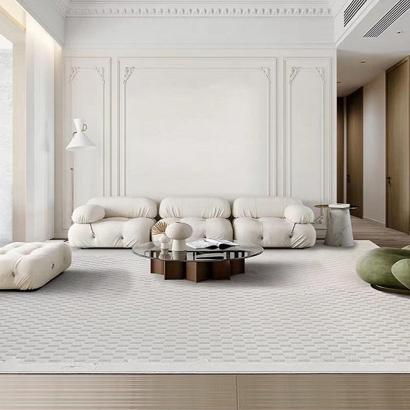 现代极简素色地毯客厅法式轻奢高级沙发茶几毯奶油风卧室床前毯垫