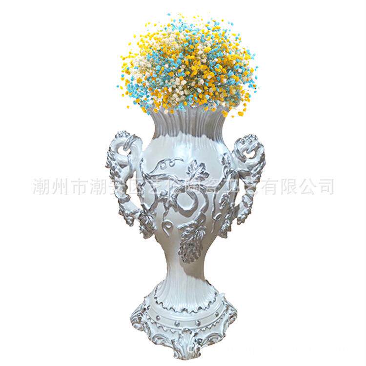古典描金玻璃钢落地大花插花摆件花盆