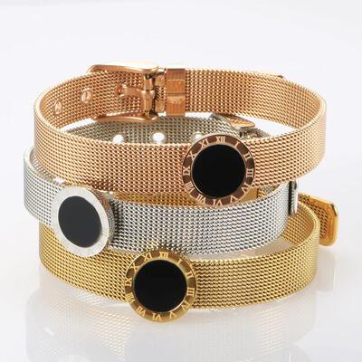 Watchband Adjustable Mesh Bracelets Black Round Roman Numera