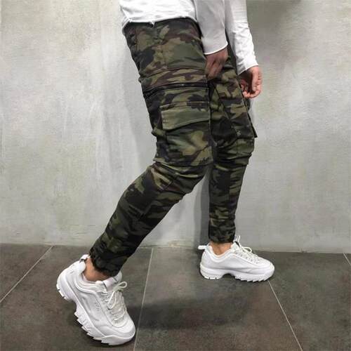 Large pocket stretch jeans, long pants, men's pants